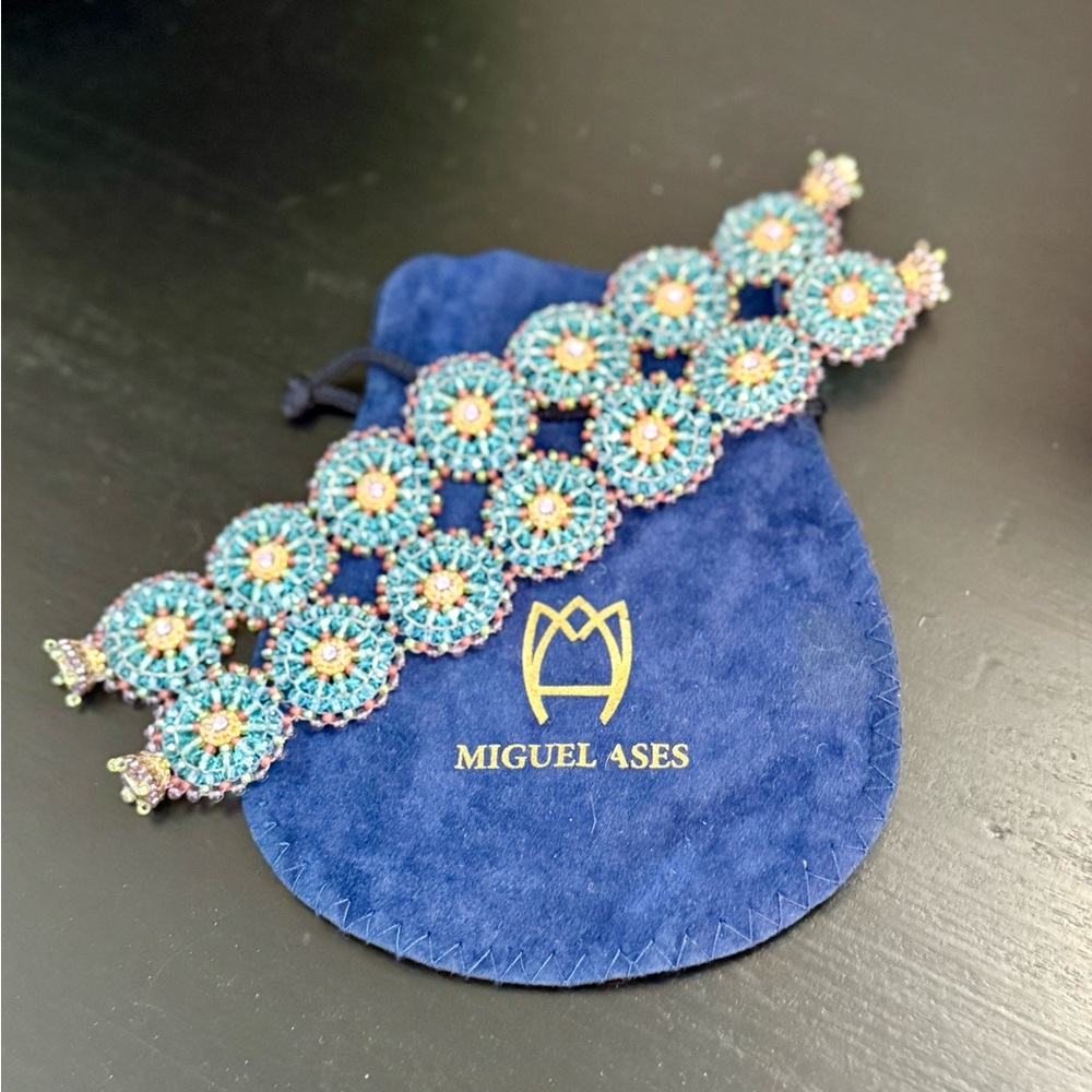 Miguel Ases Turquoise and Gold Beaded Bracelet